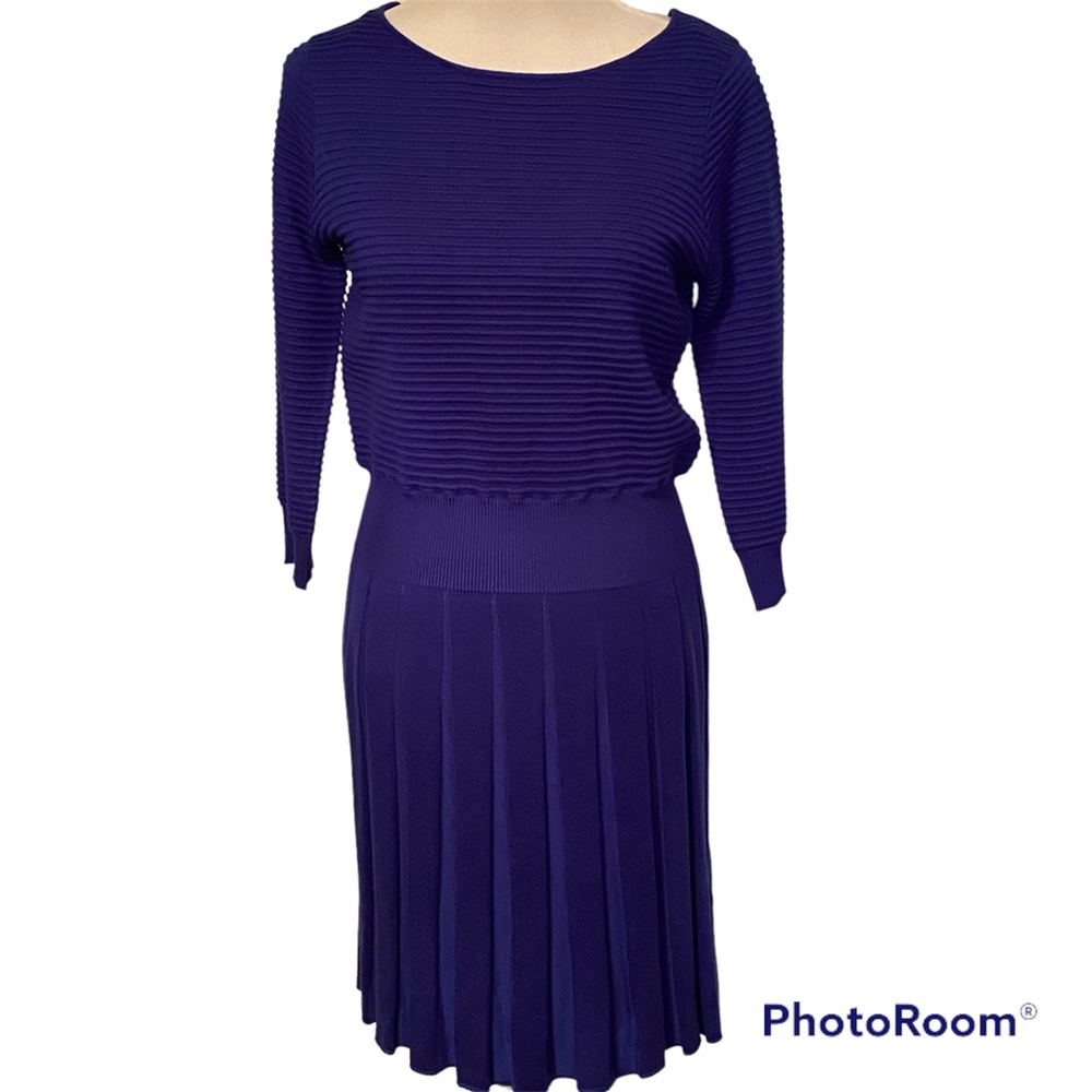 ELIZA J DRESS BLUE RIBBED & PLEATS 3/4 SLEEVE SIZE S